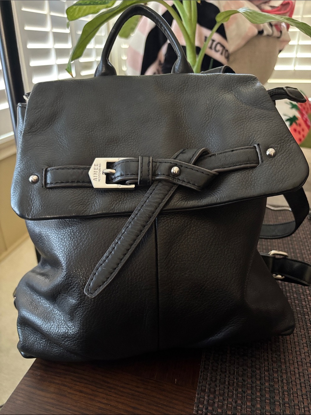Aimee Kestenberg Convertible
Leather Backpack Black Belt Buckle Silver Hardware
